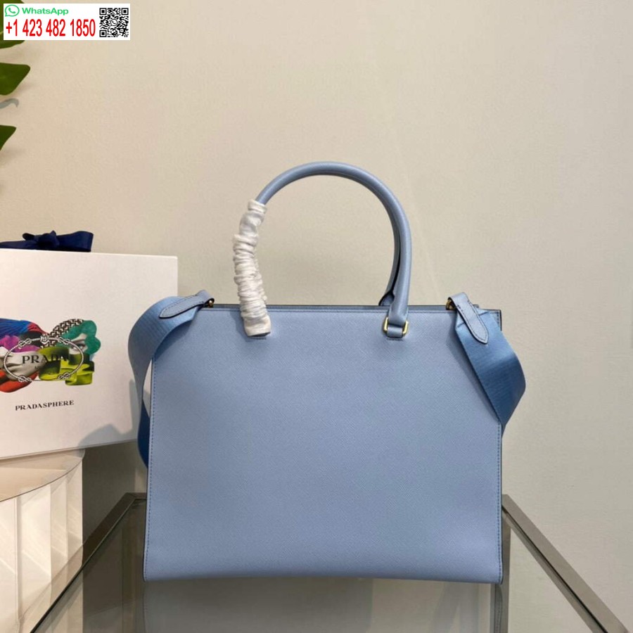 Replik Prada 1BA335 Große Saffiano-Lederhandtasche Blau
