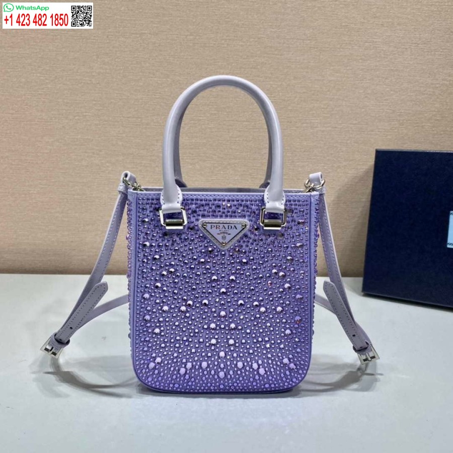 Replica Prada 1ba331 Piccola Borsa Tote In Raso Con Cristalli Viola