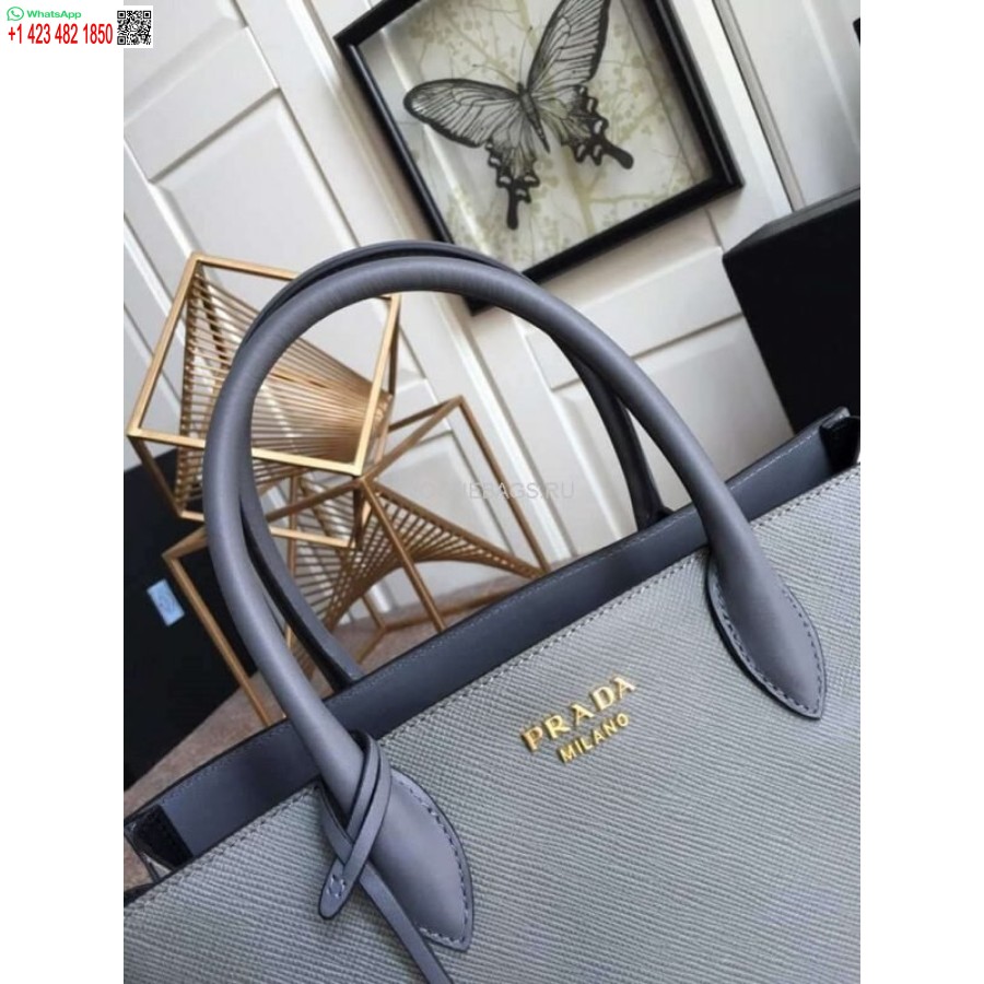 Replika Prada 1ba153 Nagy, Szaffiano Bőr Kézitáska Szürke Színben