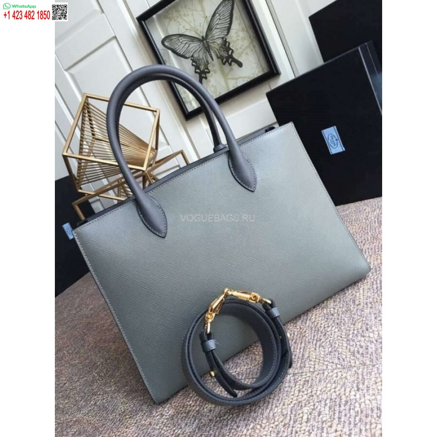 Replika Prada 1ba153 Nagy, Szaffiano Bőr Kézitáska Szürke Színben