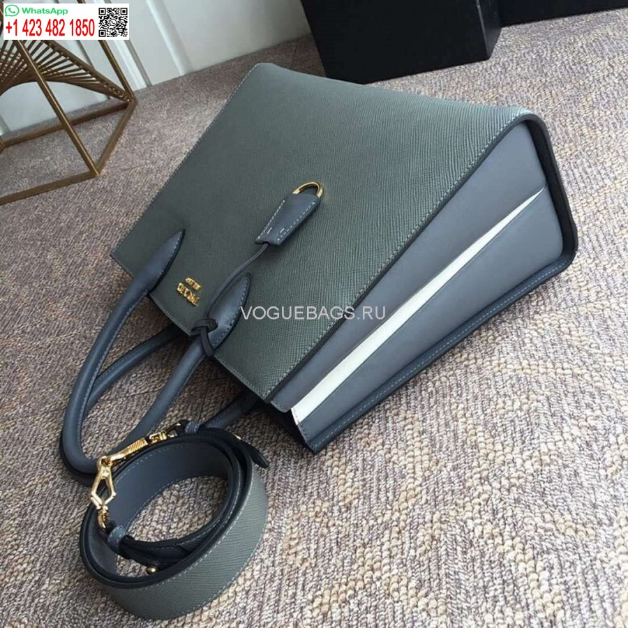 Replika Prada 1ba153 Nagy, Szaffiano Bőr Kézitáska Szürke Színben