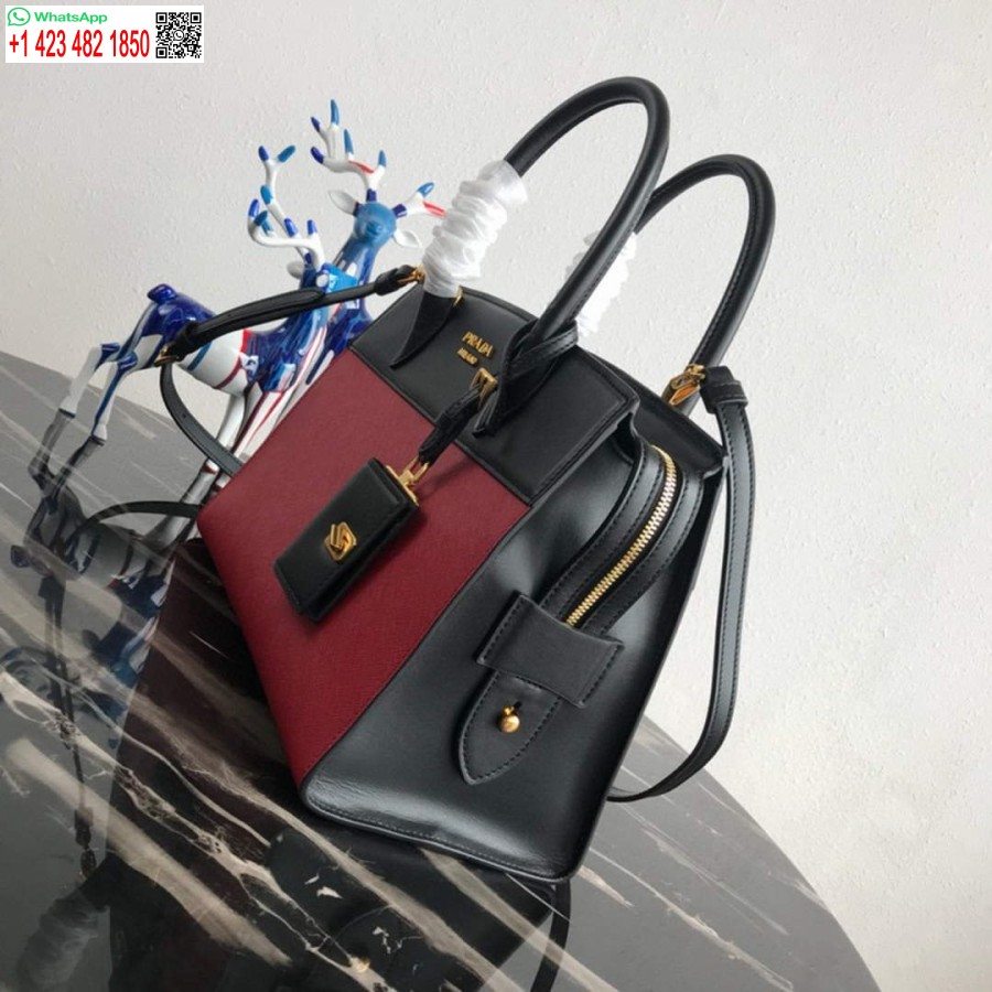Replica Prada 1ba046 Medium Esplanade Mulepose I Læder Rød Og Sort