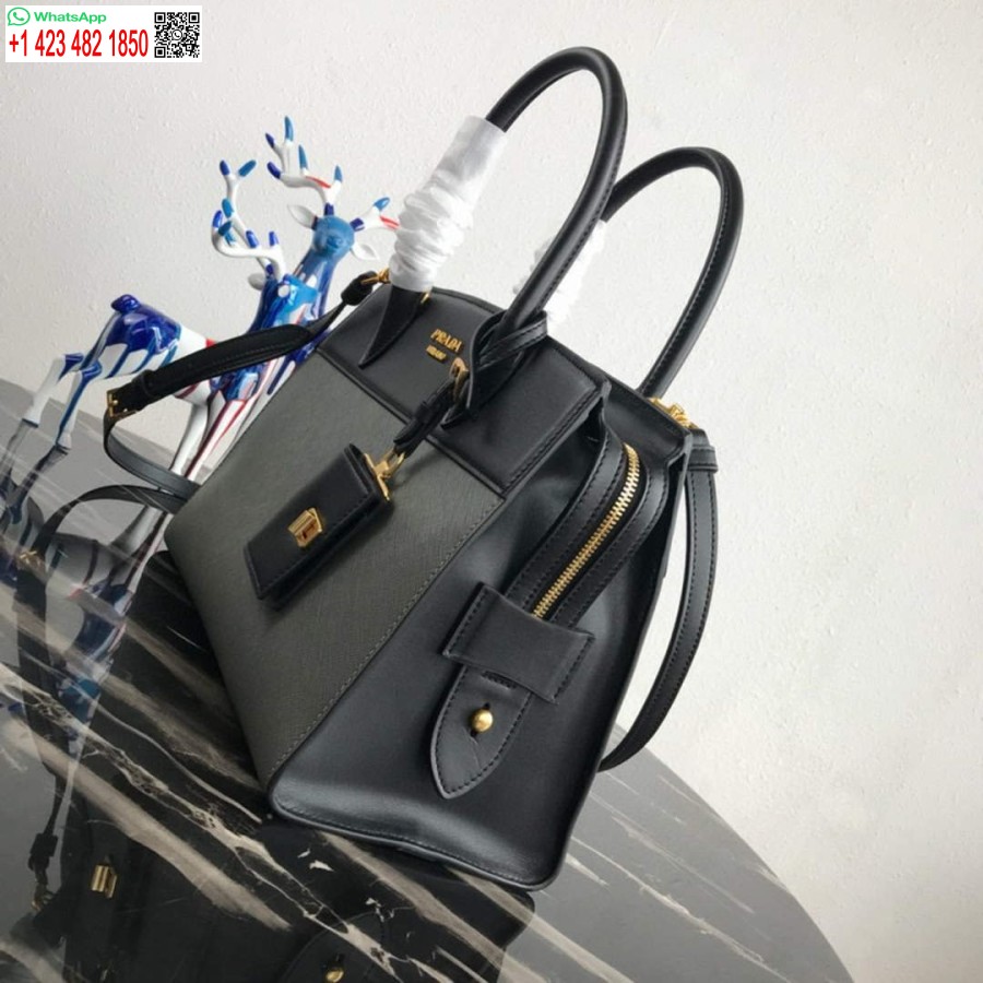 Replica Prada 1ba046 Medium Esplanade Mulepose I Læder Grå Og Sort