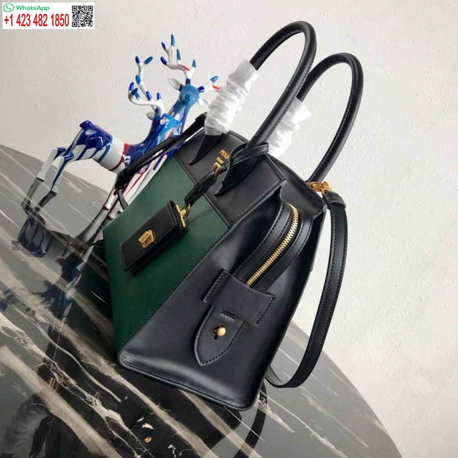 Replica Prada 1ba046 Borsa Tote Media In Pelle Esplanade Verde E Nera