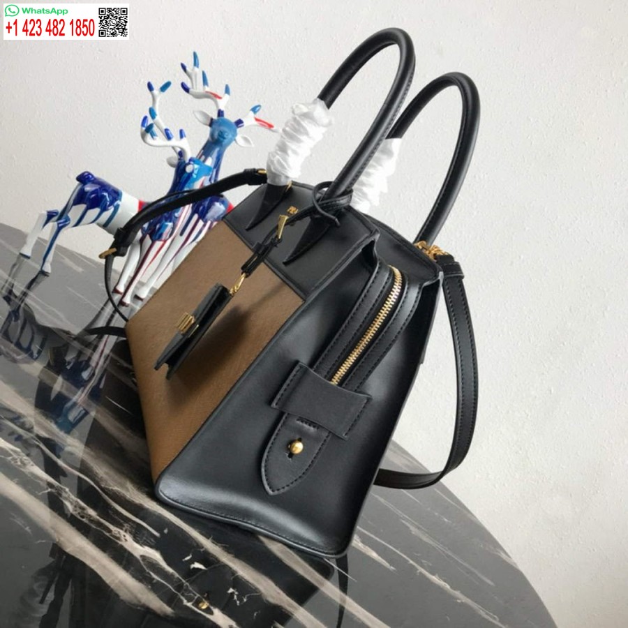 Replica Prada 1ba046 Borsa Tote Media In Pelle Esplanade Albicocca E Nero